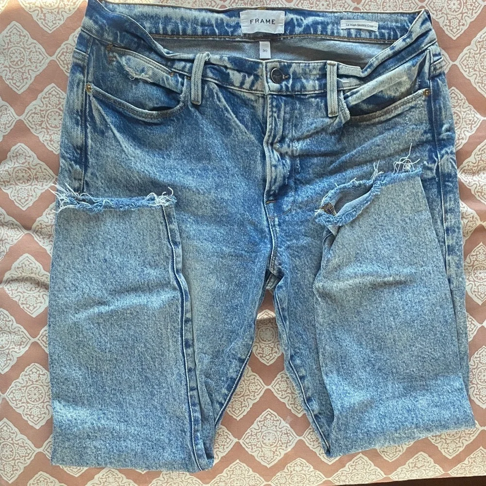 Frame Denim Women's Light Blue Distressed Cropped Jeans Le High Skinny Crop - Picture 2 of 9